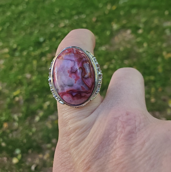 New Crazy Lace Agate Adjustable 925 Silver Unisex Ring. - Picture 13 of 16